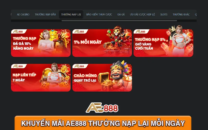 Khuyến mãi AE888 thưởng nạp lại mỗi ngày